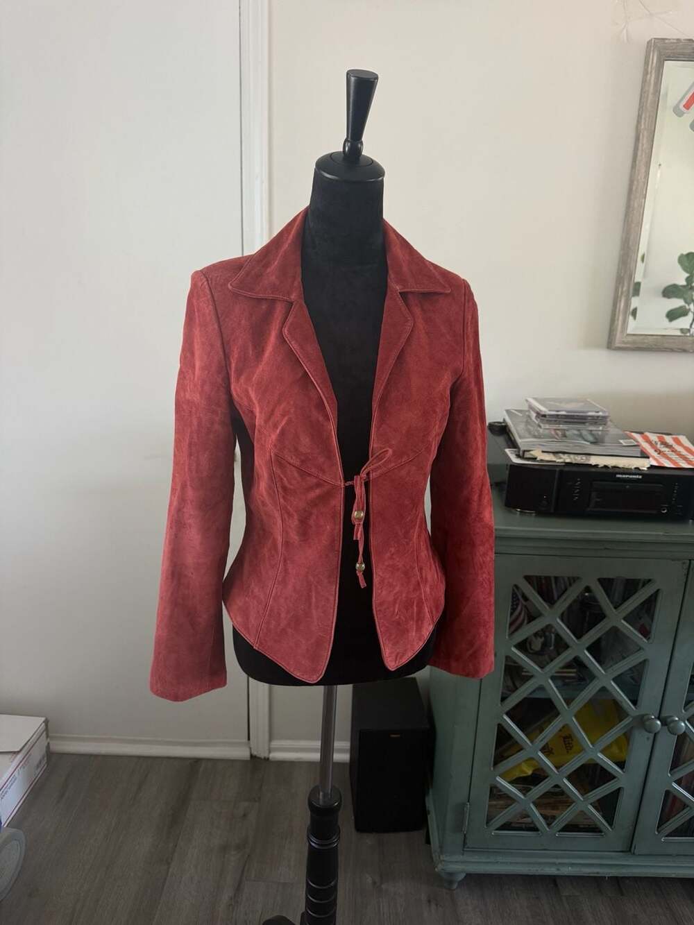 Georgiou Studio Suede Jacket Red Tie Front